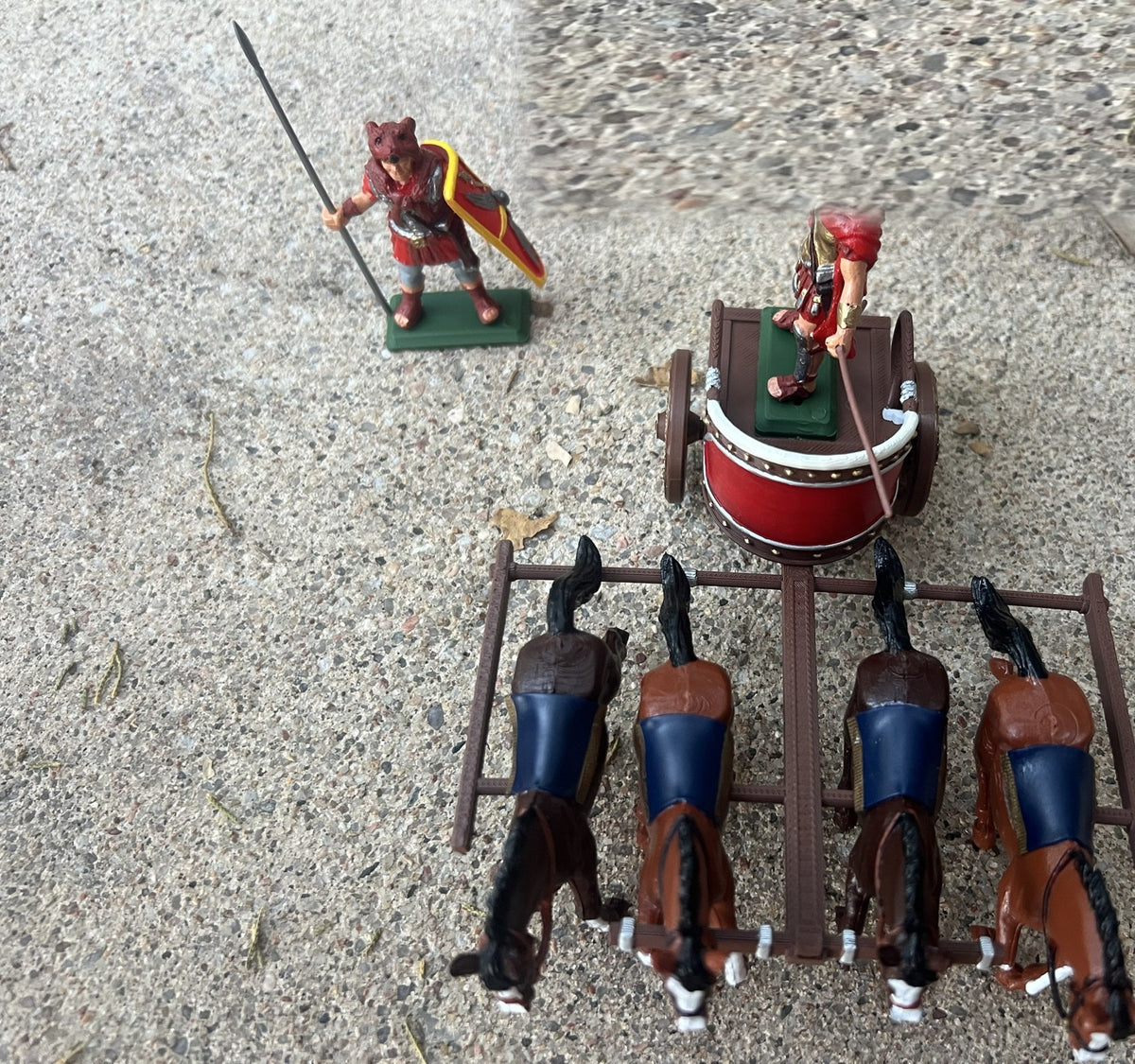 DSG Toy Soldiers Roman Quadriga Chariot, 4 horses + 2 figures (brown)
