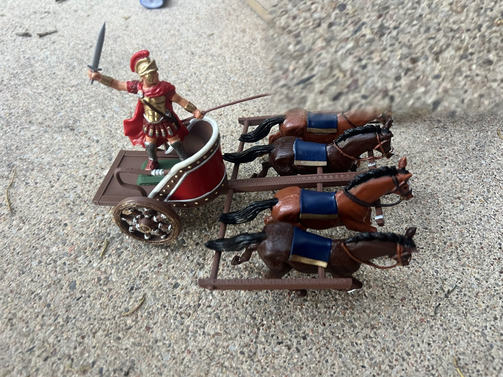 DSG Toy Soldiers Roman Quadriga Chariot, 4 horses + 2 figures (brown)