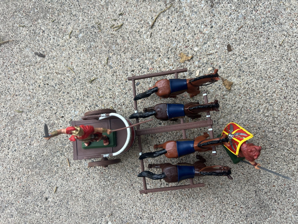 DSG Toy Soldiers Roman Quadriga Chariot, 4 horses + 2 figures (brown)