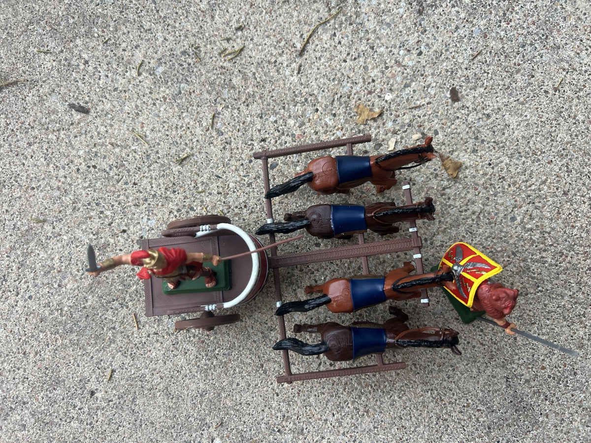 DSG Toy Soldiers Roman Quadriga Chariot, 4 horses + 2 figures (brown)