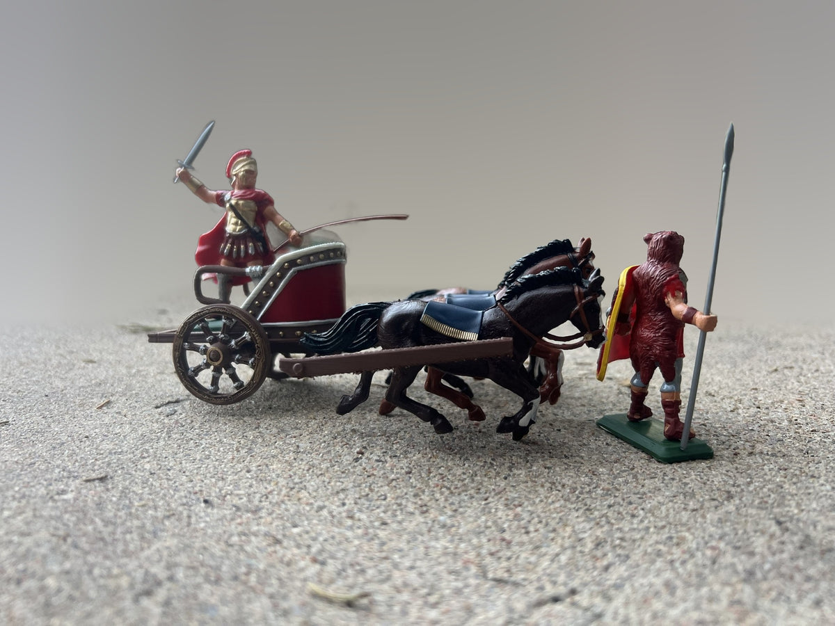DSG Toy Soldiers Roman Quadriga Chariot, 4 horses + 2 figures (brown)